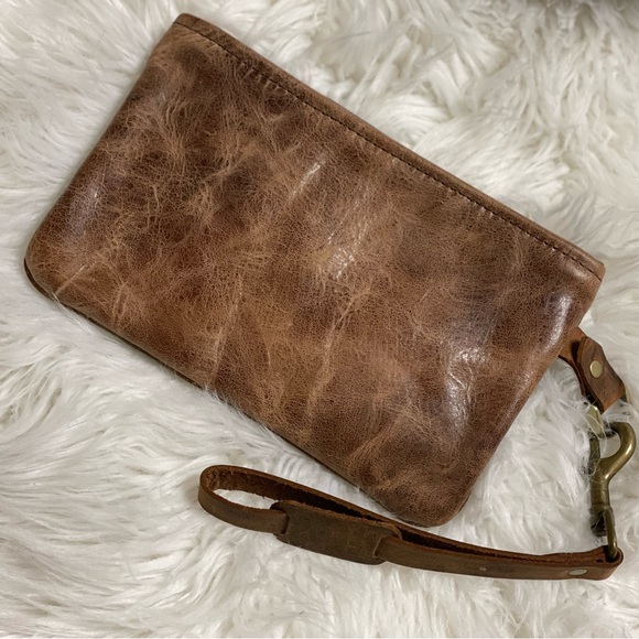 Cowhide Wristlet Clutch unique distressed front /solid brown leather back - Picture 6 of 9